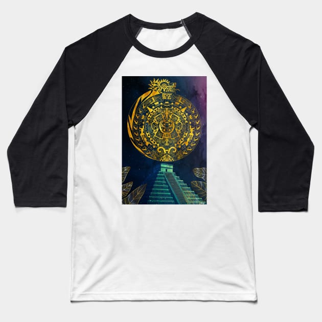 solatzo the aztec calendar in ecopop pattern Baseball T-Shirt by jorge_lebeau